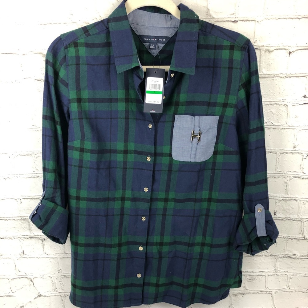 NWT Tommy Hilfiger Green/Black Shirt - Large